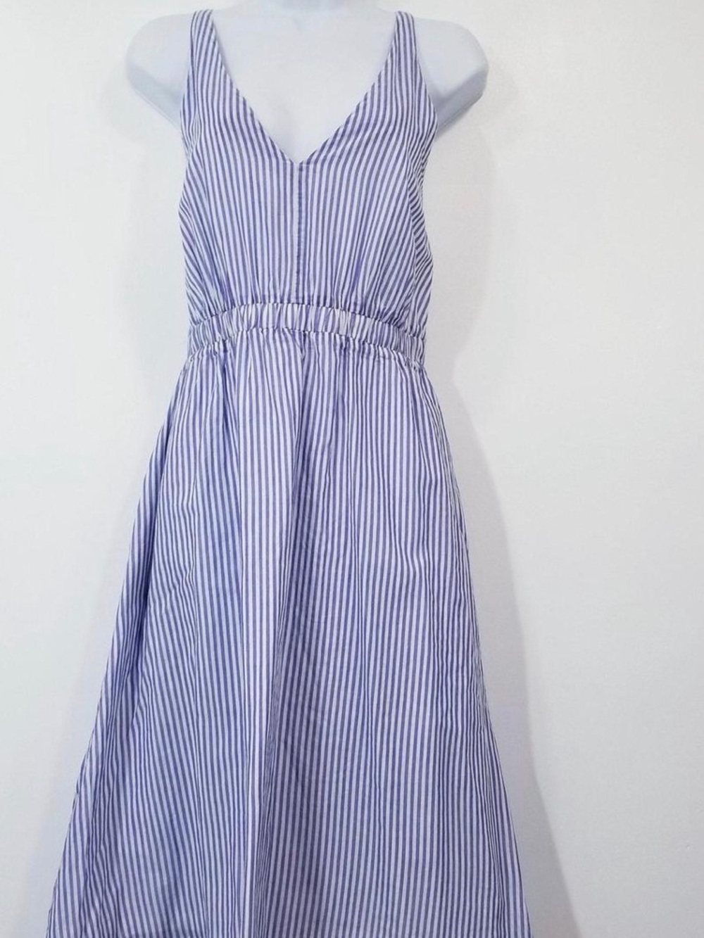 J. Crew Blue and White Striped V-Neck Kids Dress - Size Small